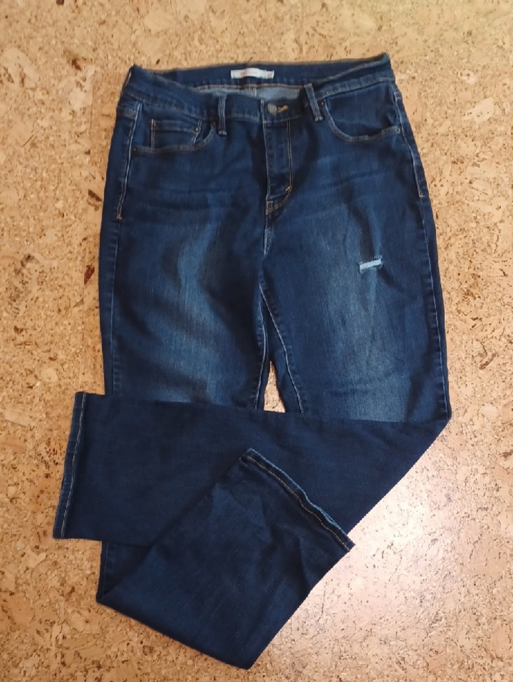 Levi Strauss Women's Blue Dark Rinse Denim 505 Straight Stretch Jeans Size 12